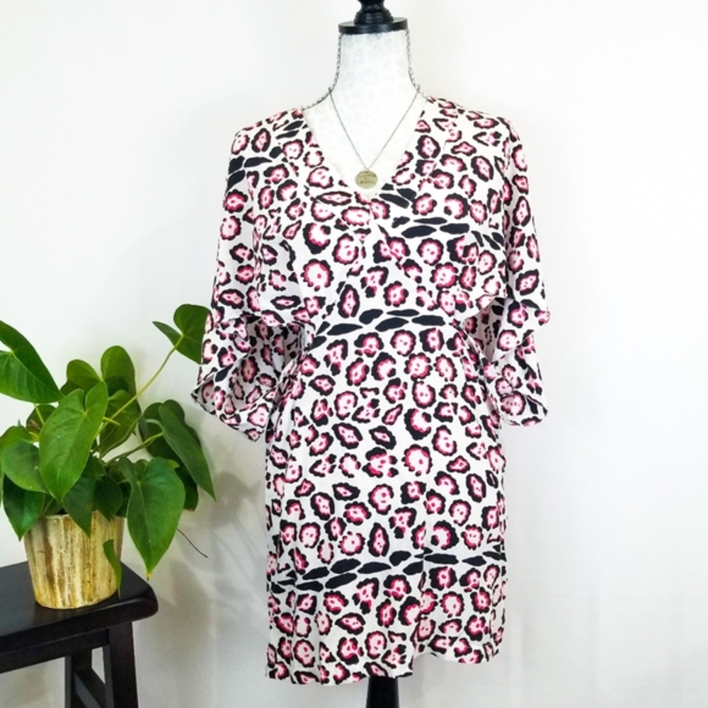 Roberto Cavalli Pink Black White Leopard-Print Swim Coverup